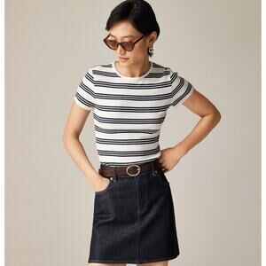 J.Crew Fine Rib Short Sleeve T-Shirt Womens S Murray Stripe Ivory Navy Stretchy